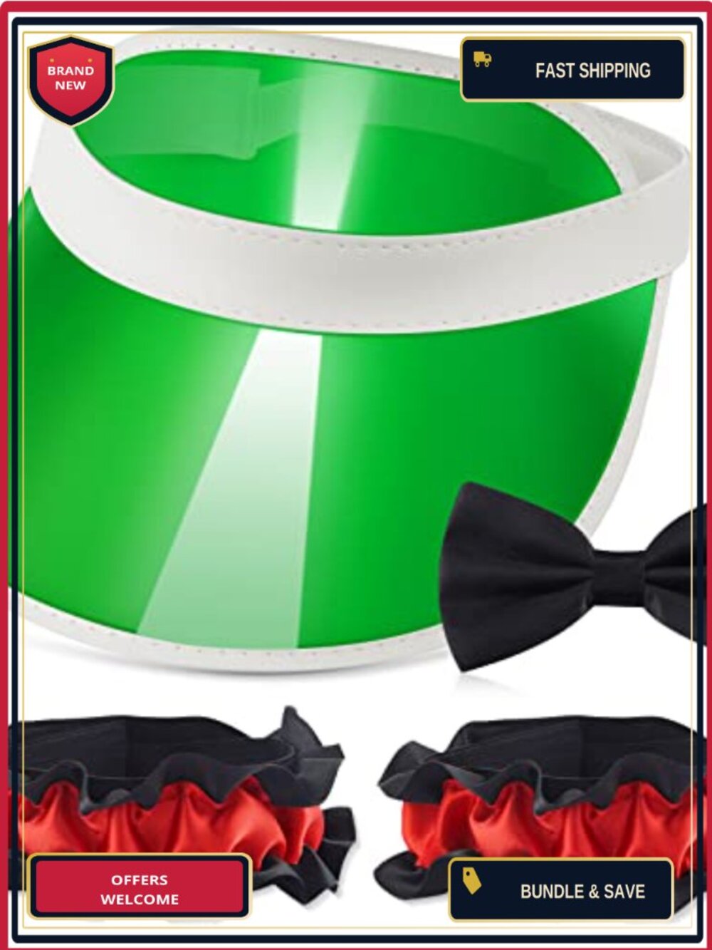 C Dealer Costume Accessory Set Visor Bow Tie Armbands